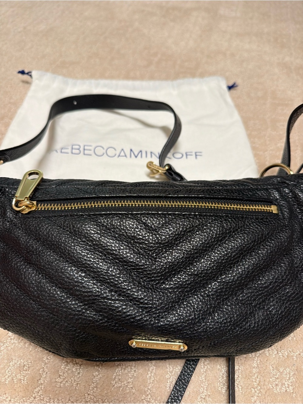 Rebecca Minkoff Black Quilted Pebbled Leather Crossbody with Gold Hardware